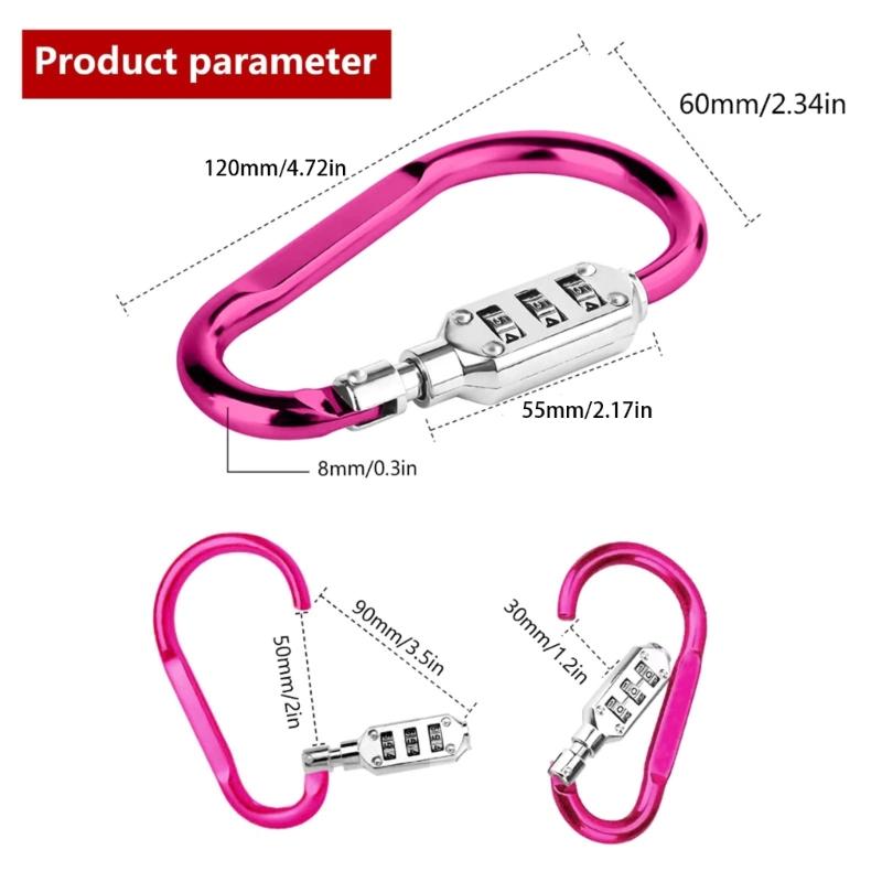 Padlocks for Luggage Aluminum Alloy Locks 3 Dial Digit Resettable Lock Carabiner