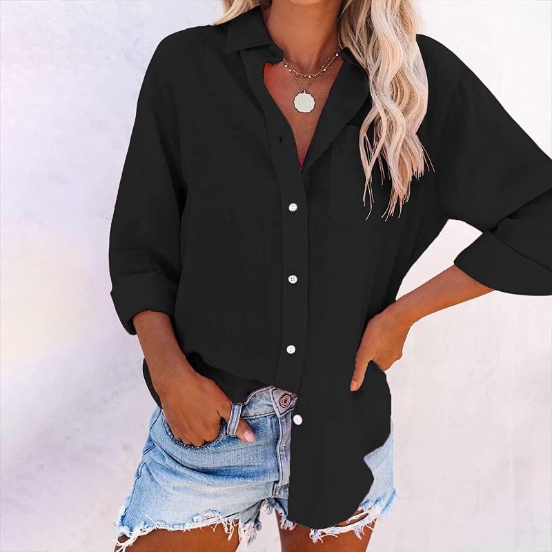 JPNTKY Women's Fashion Casual Solid Color Print Long Sleeve POLO Neck Blouses & Shirts