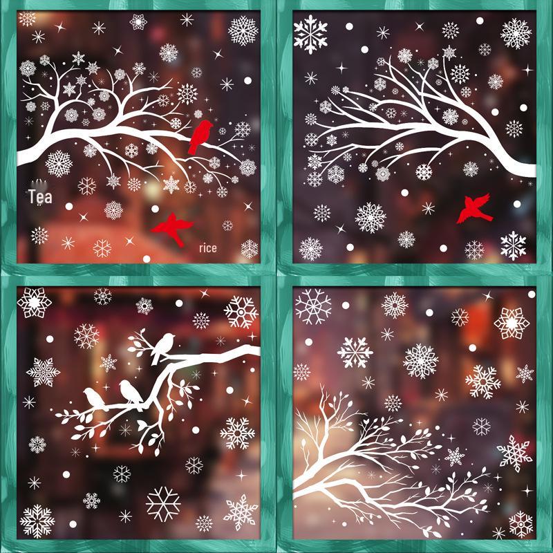Snowflake Scene Christmas Window Stickers: Holiday Atmosphere Glass Decor