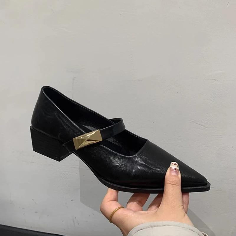 

Женская обувь, новинка весна-осень, французский стиль, зеленые туфли Мэри Джейн с одним ремешком, на высоком каблуке, с широкими ремешками и острым носком 39 чёрный