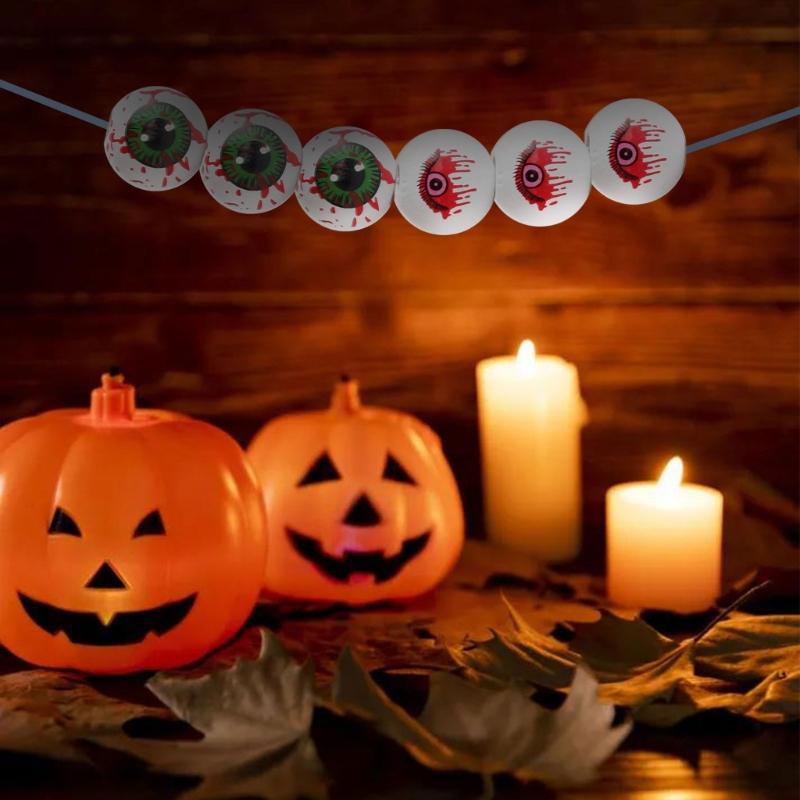 40 Stück Runde Perlen Halloween Holzperlen Gruselige Augäpfel Muster Holzperlen für Basteln Halsketten Schlüsselanhänger Herstellung