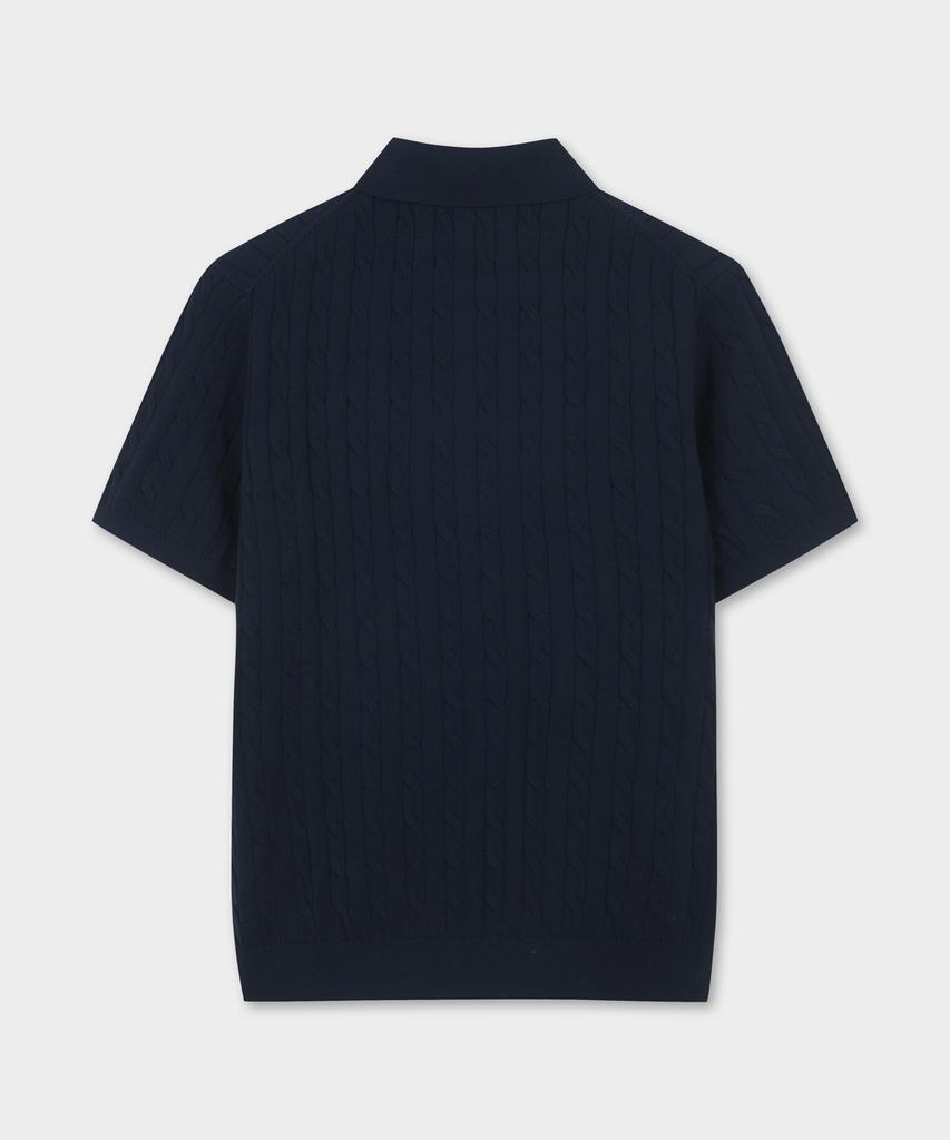 BROOKS BROTHERS Cotton Cable Polo Short Sleeve Sweater (Dark Navy) (Bbwtmog204)