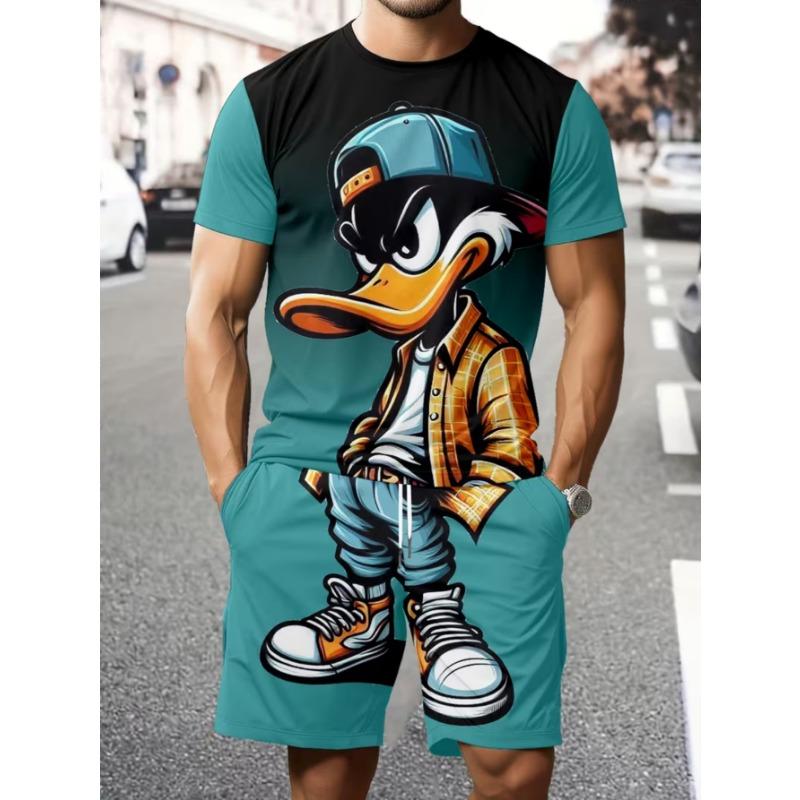 Urban street fashion trend men's round neck short sleeved shorts set, outdoor simple casual and comfortable