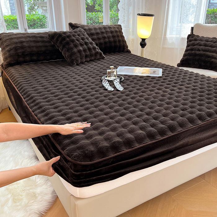 Luxurious Faux Rabbit Fur Bed Skirt & Velvet Mattress Protector