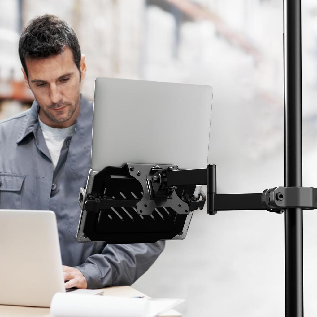 ACCURTEK Monitor Arm Pole Mounting Support with Laptop Tray and Laptop Holder Mount for Monitors Up To 32 Laptops from 12 To 18 Load Capacity 2 Easy