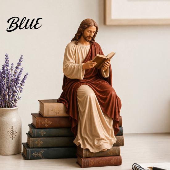 Statua di Gesù Sitter da Scaffale Vergine Maria che Legge Statuetta per Libreria Sitter in Resina Scultura Decorativa Casa Ufficio Regalo Amanti dei Libri