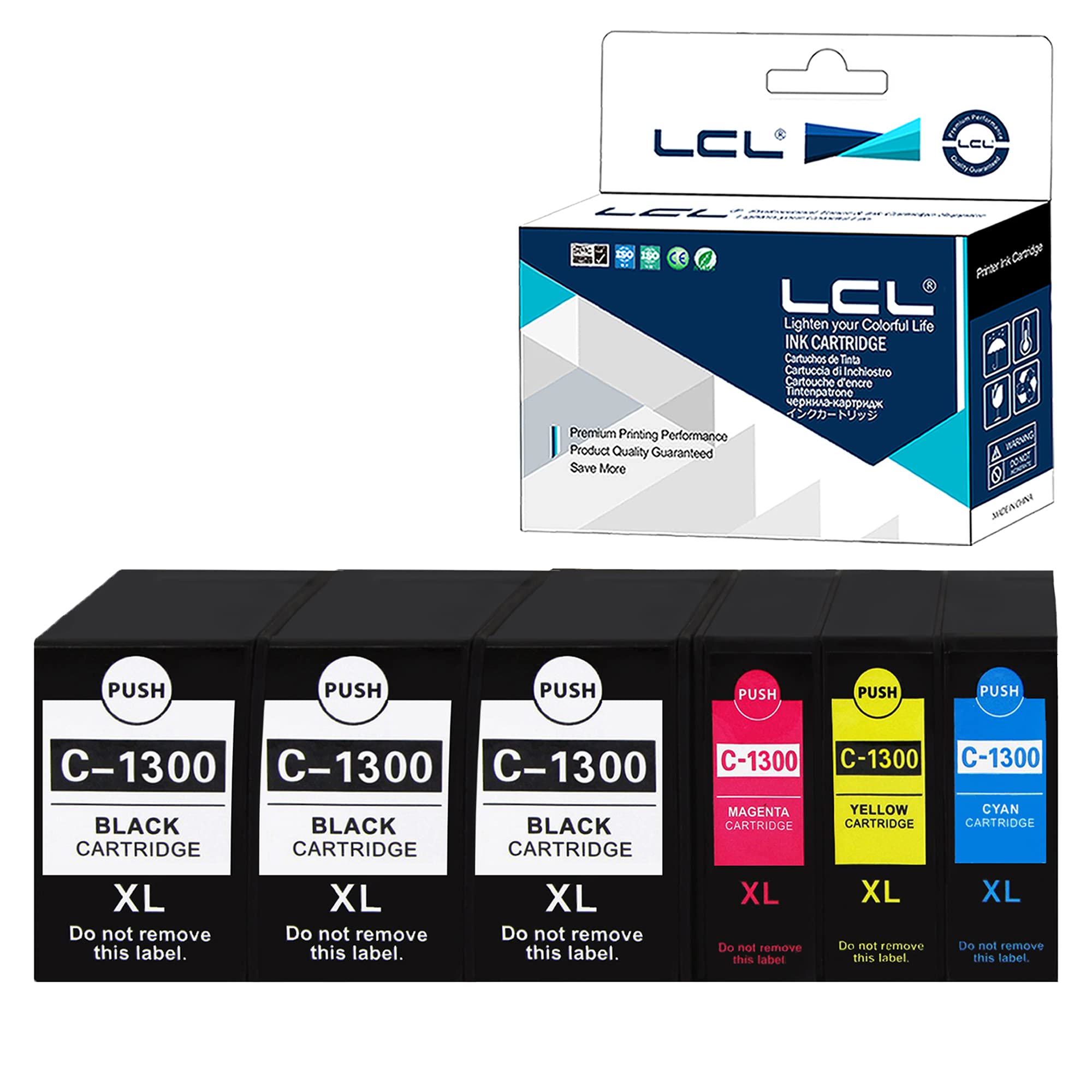 

LCL Compatible Ink Cartridges for Canon and Pigment Ink Cartridges with Level Indicator and Compatible with MAXIFY and MB2730 (6-Pack) PGI-1300, чорний
