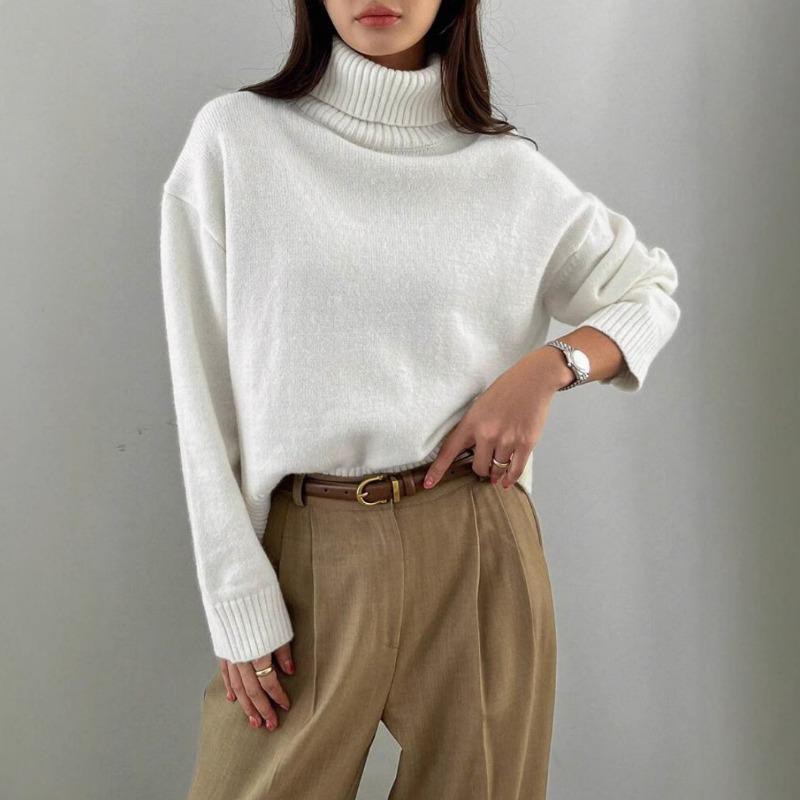 

Thickened Pullover Knitted Sweater Autumn and Winter Loose Turtleneck Solid Color Sweater Women XL білий