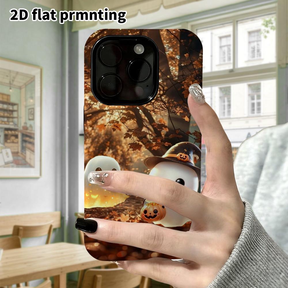 Phone Case: 2D Flat Design Suitable for iPhone 18, 17, 16, 15, 14, 13 Pro Film Protective Case, Couple Style, Two Little Ghosts, Christmas and Hallowe