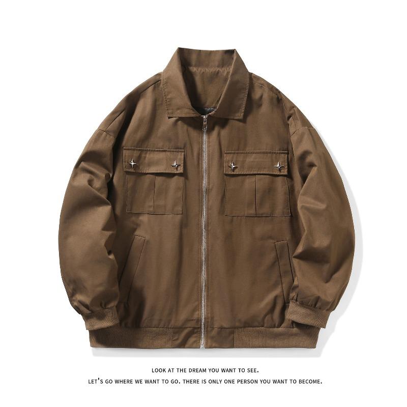 Spring and Autumn Cargo Jacket Men's Lapel Casual Solid Color Retro Casual Men's Plus Size Fashion Jacket Loose
