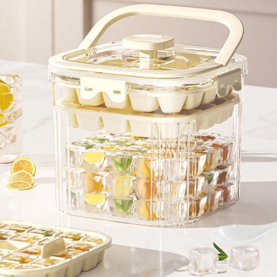 Portable Ice Cube Maker with Lid and Ice Shovel Reusable Ice Tray Food-Grade Safe Storage Container for Home RV Outdoor BBQ Pool Party Camping