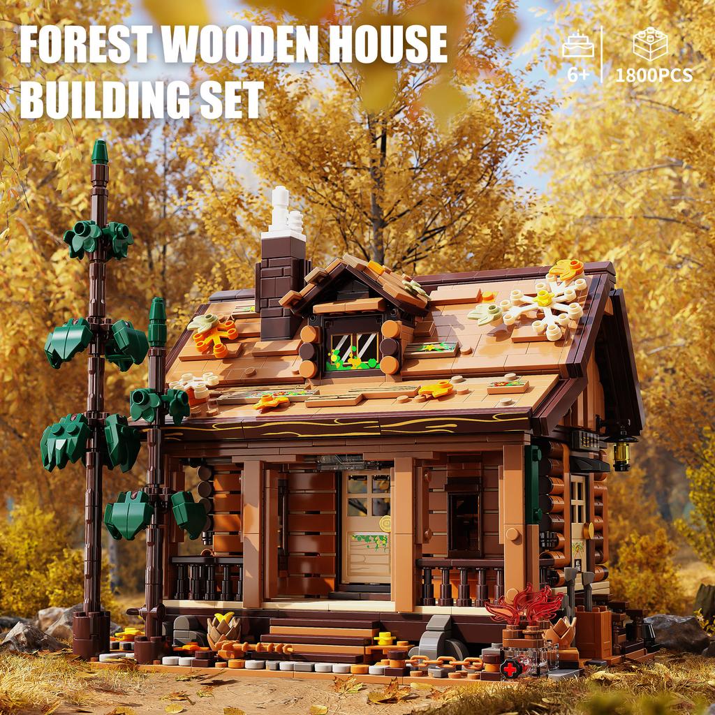 Non-Toxic 1969Pcs Forest Wooden House Building Blocks Toys Model Log Cabin Assemble Puzzle Bricks Toy Sets For Kid Desktop Ornament Gifts