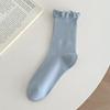 Calcetines de Algodón para Mujer de Primavera y Otoño de Color Puro con Encaje Agilla en el Tubo