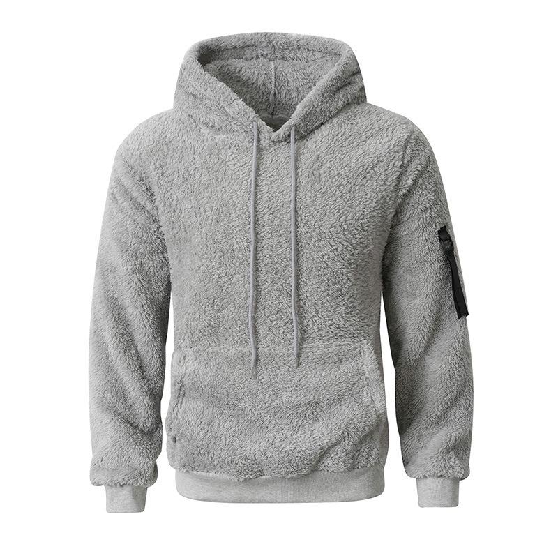 2025 Autumn/Winter European & American Men's Plush Lined Hooded Sweatshirt Jacket