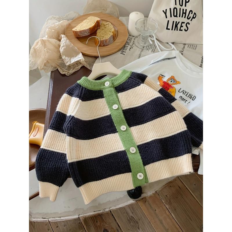 Children's Sweater Cardigan Spring Autumn Striped Stylish Fashionable Baby Color-Blocking Autumn Style