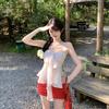 Dopamine Bright Sweet Vacation Wear French Polka Dot Tube Top Red Spice Girl Skinny Culottes Set