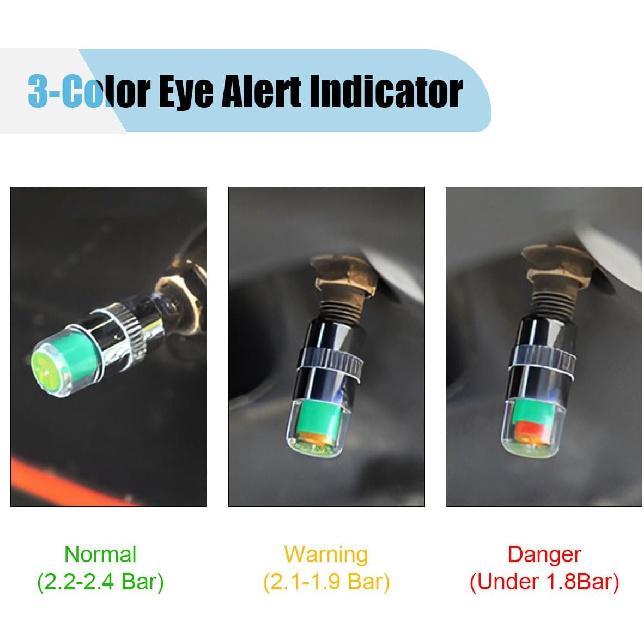 12PCS Car Tire Pressure Monitor Valve Stem Caps, 3-Color Eye Alert Valve Stem Caps Sensor Indicator, 2.4Bar 36PSI Tire Pressure Gauge Valve Caps For