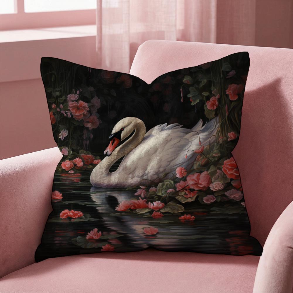 Elegant Swan Floral Cushion Cover Multi-Scene Pillow Cover for Home & Car - Reversible, Soft & Durable for Daily Use
