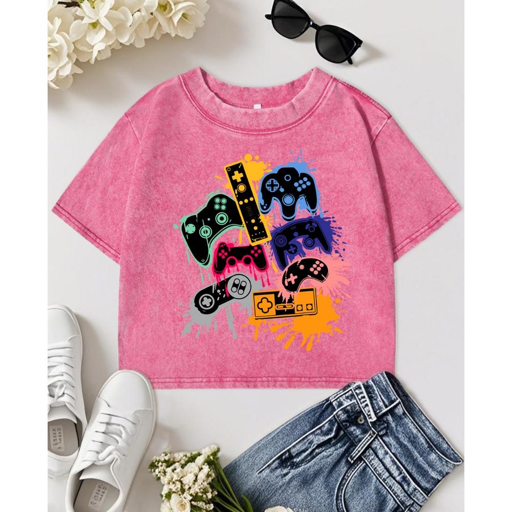 

Женская хлопковая футболка с принтом граффити игровой консоли, вываренная, укороченная, модная, многоцветная одежда, мягкие топы на каждый день XL
