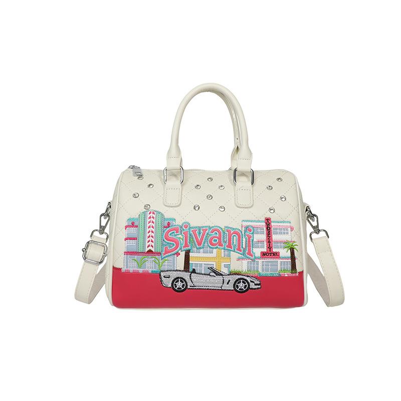 Boston Bag with Embroidery, High-end Single-shoulder Crossbody Bag