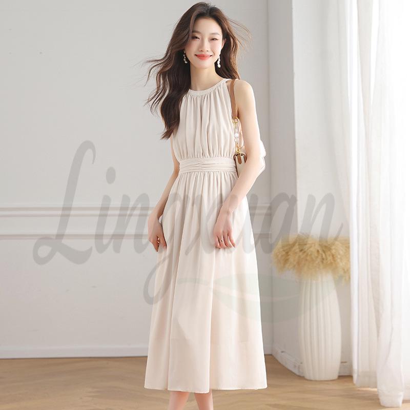 Black Chiffon Halter Neck Dress - Spring French Style, Petite A-line Skirt for Women XXL