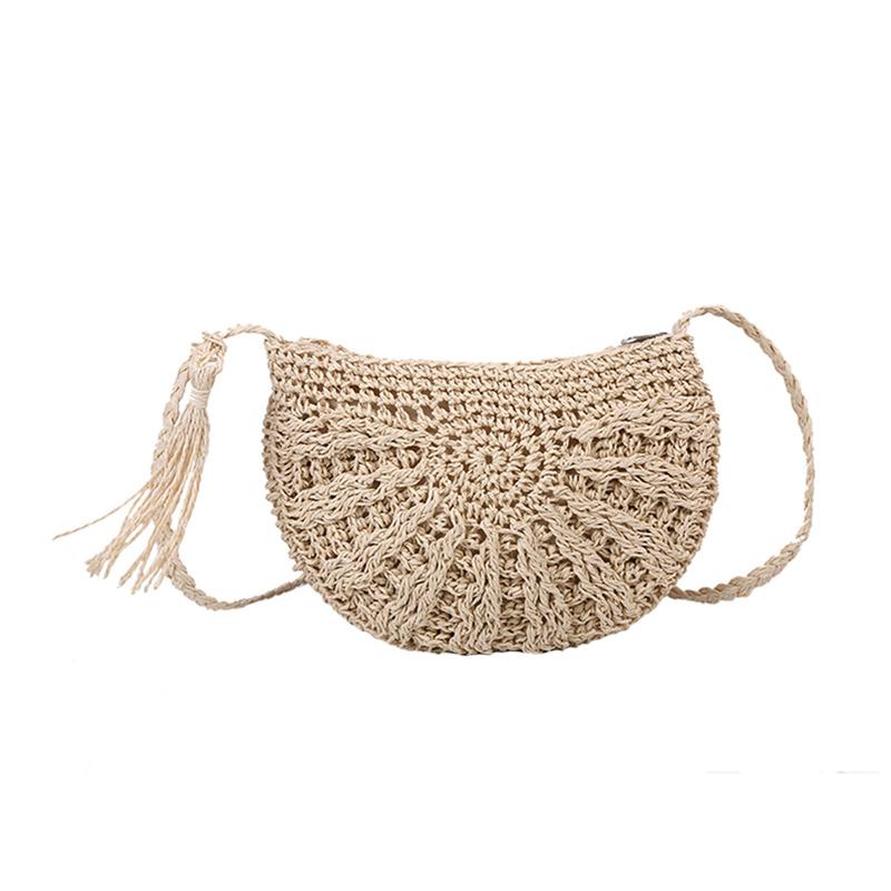 Half-Round Rattan Crossbody Bag Woven Straw Bag Summer Women Messenger Crossbody Bags Girls Small Beach Handbag 2025 New белый
