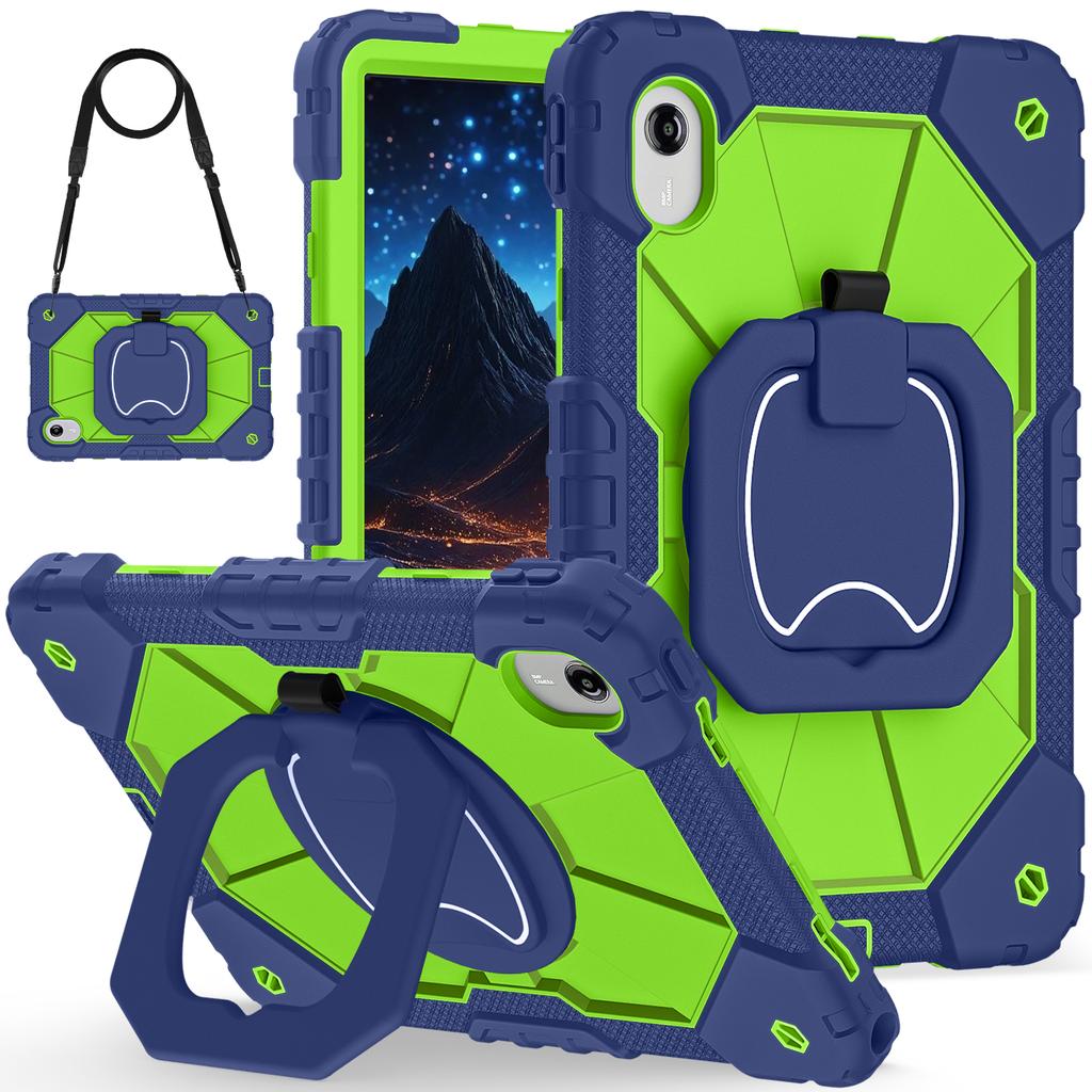 For Lenovo Tab Idea 11/Xiaoxin Pad 2025 11inch 360 Rotating Stand Case Color-blocking with Handle and Pen Holder&Shoulder Belt