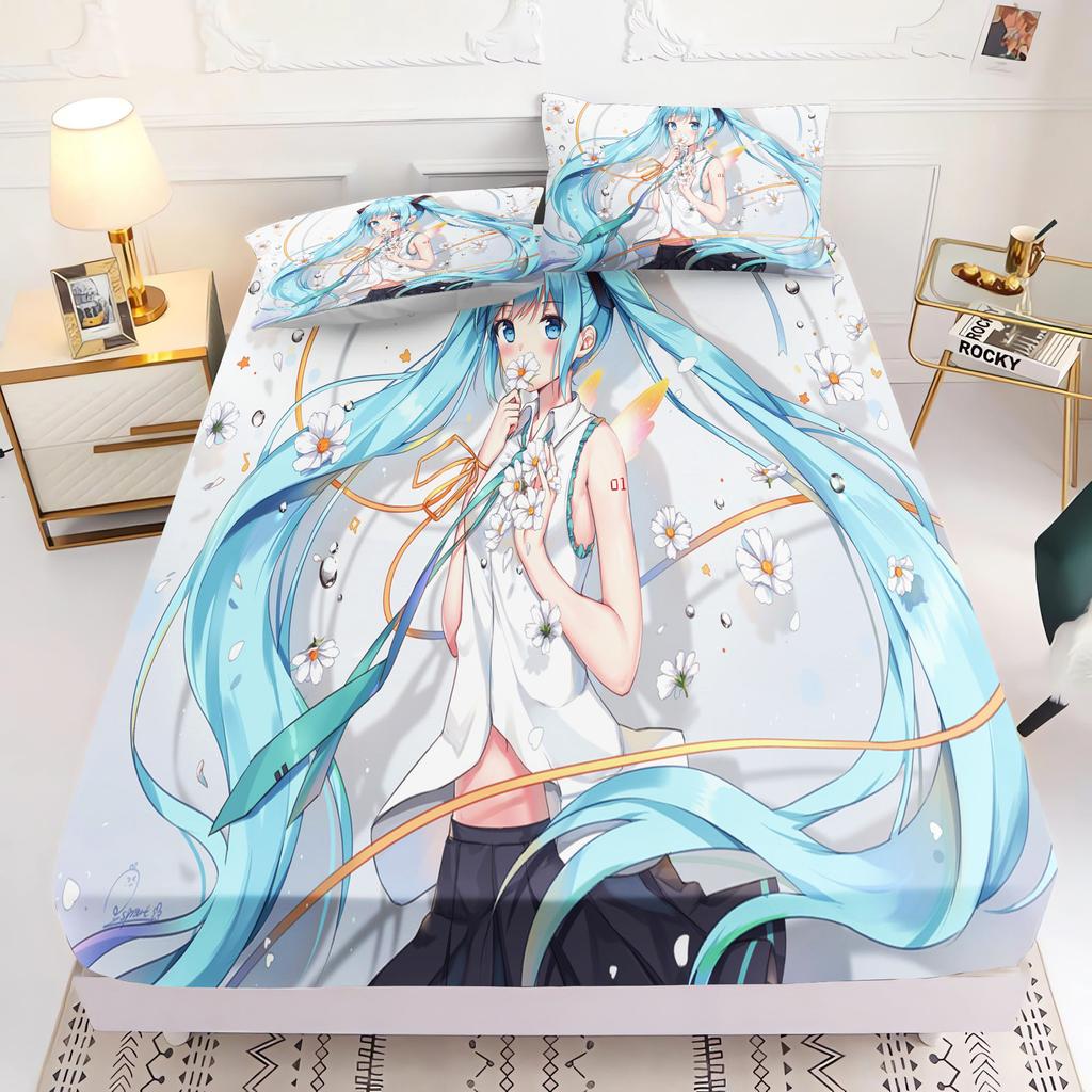 Hatsune Miku Printed  Fitted Sheet Comforte  Bed Cover Full Set  3D Children'S Bedding Anime Room Decor Home