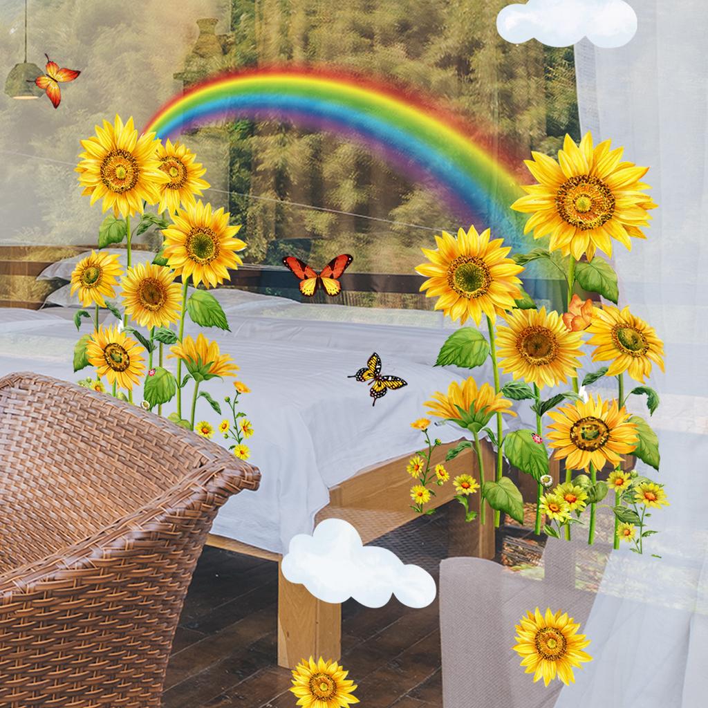 Ct6106 Sunflower Rainbow Butterfly Window Sticker Home Window Glass Double Sided Printing Visual Sticker Wall Sticker