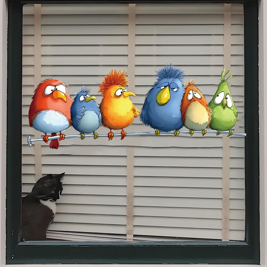 1Pc Vibrant Cartoon Birds Window Clings - Nursery Decals for Kids Room Sunlight Decor Removable Window Stickers Classroom Art