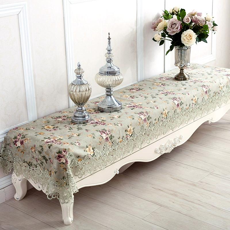 Novo tecido TV Gabinete Mesa Toalha Estilo Europeu Verde Renda Capa Requintada Renda Bordada À Prova de Poeira Retangular Toalha de Mesa Capa de TV