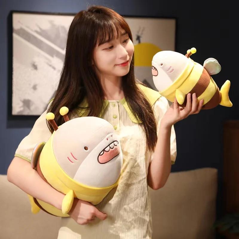 28/38/48cm Cartoon Throw Pillow Shark Bee Creative Plush Toy Super Soft Elastic Cotton Pillow Backrest Good Gift