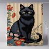 Japanese Cat Classic Vintage 1pc Pattern Shower Curtain Plus Hooks Waterproof Machine Washable Polyester Fabric Abstract