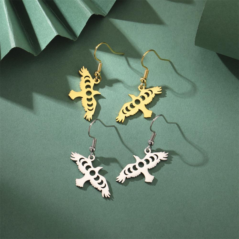 My Shape Eagle Drop Earrings Crescent Lunar Phase Free Bird Animal Dangle Earrings Stainless Steel Fashion Jewelry Wholesale