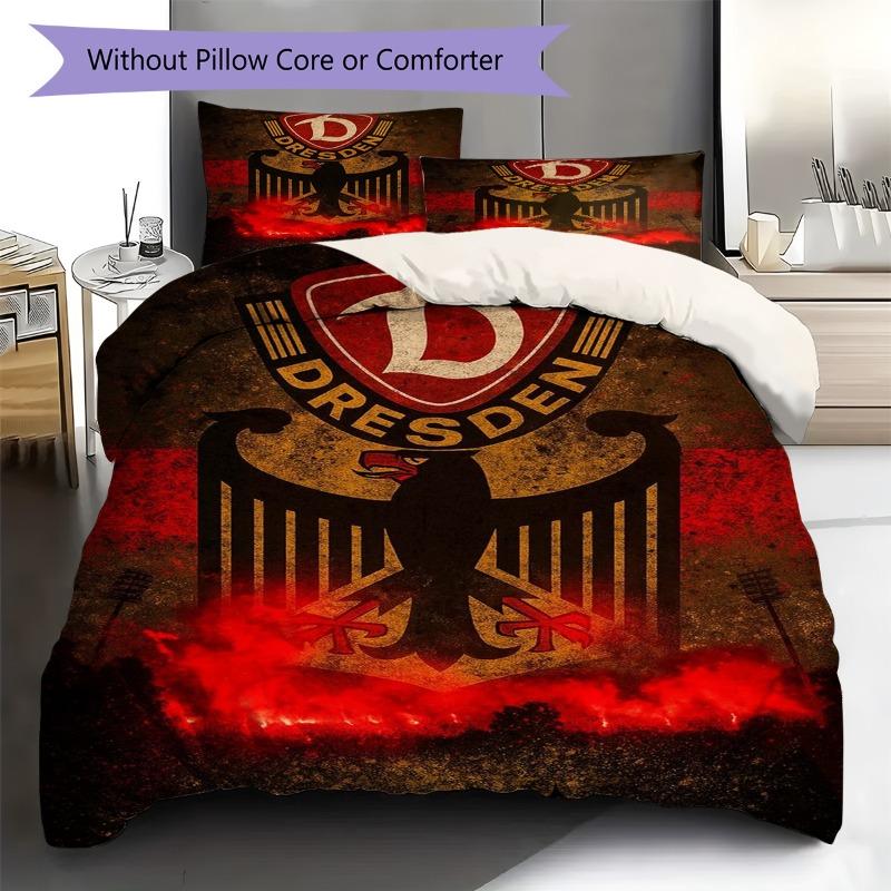 Dresden Adler Retro Fire Distressed Print Bettbezug-Set 3-teilig Fußballfan Bettwäsche-Set Schlafzimmer Heimdeko Bettwäsche Ohne Kissenkern Bettdecke
