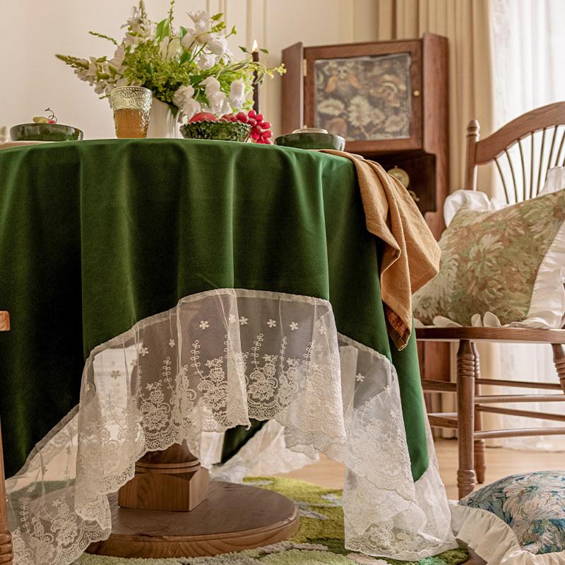Față de masă din catifea de lux pentru masă rotundă pătrată cu huse pentru masă de cafea moale din dantelă, evenimente de petrecere, decor interior, culoare solidă
