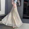 Gonna Lunga in Rete di Misto Cotone con Pieghe per l'Estate Casual da Donna