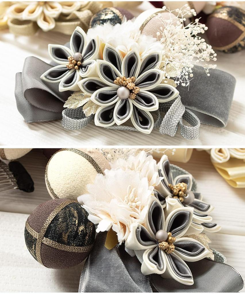 SOUBIEN Hair for Kimono and Graduation Breath Flower Ribbon Beige Ornament, Coming-of-Age Ceremony, Tsumami-Zaiku, Long-Sleeved Ceremonies, Hakama,