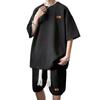 2Pcs/Set Men Summer Daily Use Outfit O-neck Short Sleeve T-shirt Elastic Drawstring Waist Wide Leg Shorts Set Letter Print Activewe B Practical Use