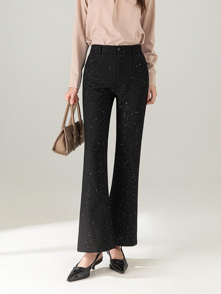 

Новые облегающие брюки-костюм с высокой талией и пайетками - прямые узкие микро-клеш, универсальные повседневные твиловые для весны/лета M чёрный