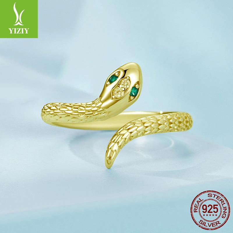 Textured Snake Open Ring For Men And Women, Cold Wind S925 Sterling Silver Lucky Ring