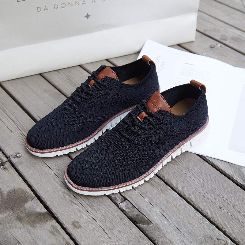 Autumn and winter new retro knitted lace-up flat casual shoes Brock men's shoes lightweight formal street style men's shoes