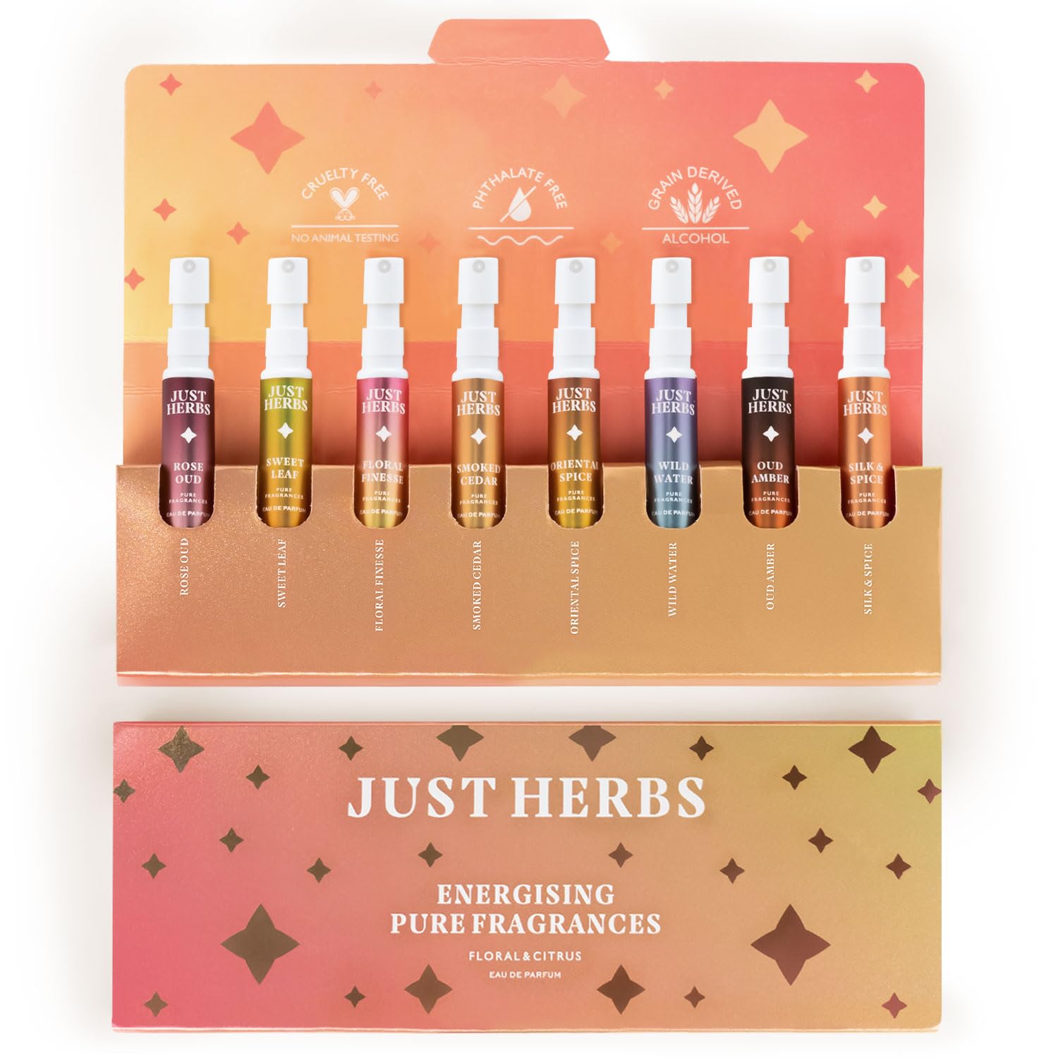 

Just Herbs EDP Perfumes Trial Set of 8 x 3ml Long Lasting Pocket Perfume Fragrances for Men and Women (Floral & Citrus)