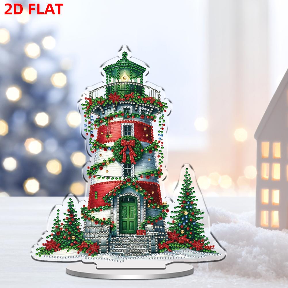Christmas Lighthouse Print DIY Diamond Painting 2D Flat Desktop Decorations Special Shape Diamond for Home Office Desktop Decor