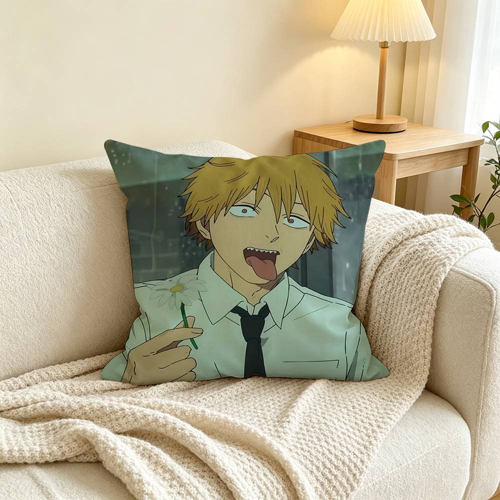 Anime C-Chainsaw Man Denji Pillow Case Square Double-Sided Sofa Cushion Cover Bedroom Bedside Pillow