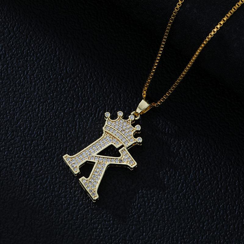 Fashion High-End Crown Letter Necklace Women'S Zircon Pendant Niche Stainless Steel Hip-Hop Pendant Accessories