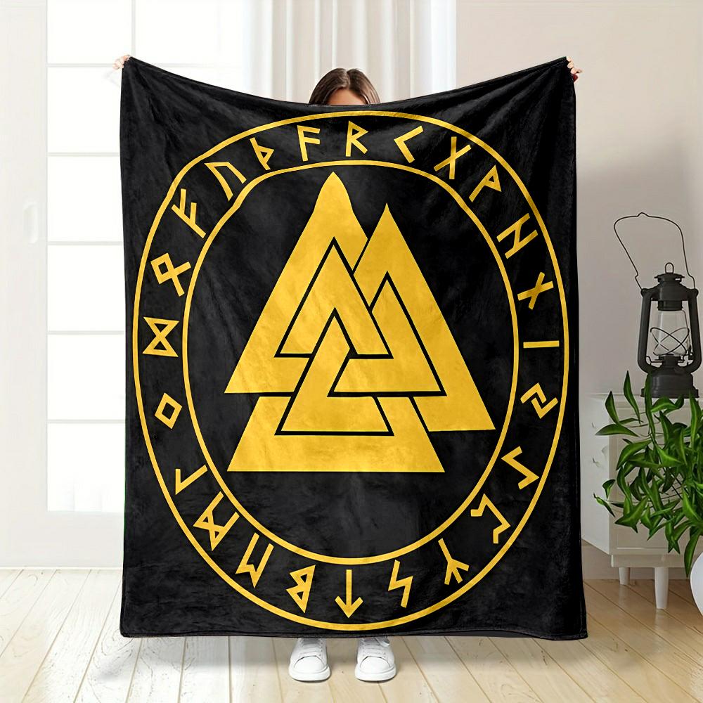 Valknut Symbol with Rune Circle Patterned flannel blanket perfect for the bedroom living room, sofa, or a little nap