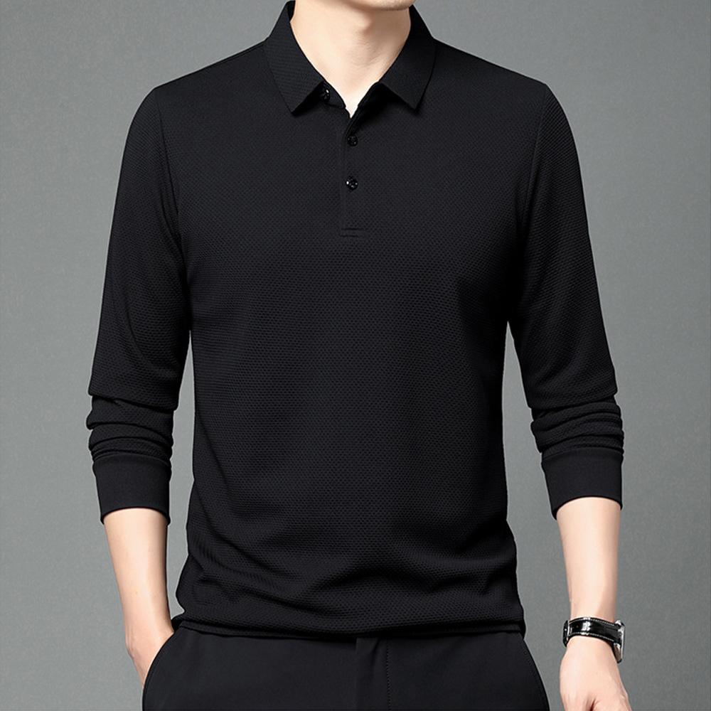 New Autumn Polo T-shirt  Mens Solid Color Waffle Long Sleeve Golf Polo Shirts Quality Ropa Hombre Social Business Polos Men