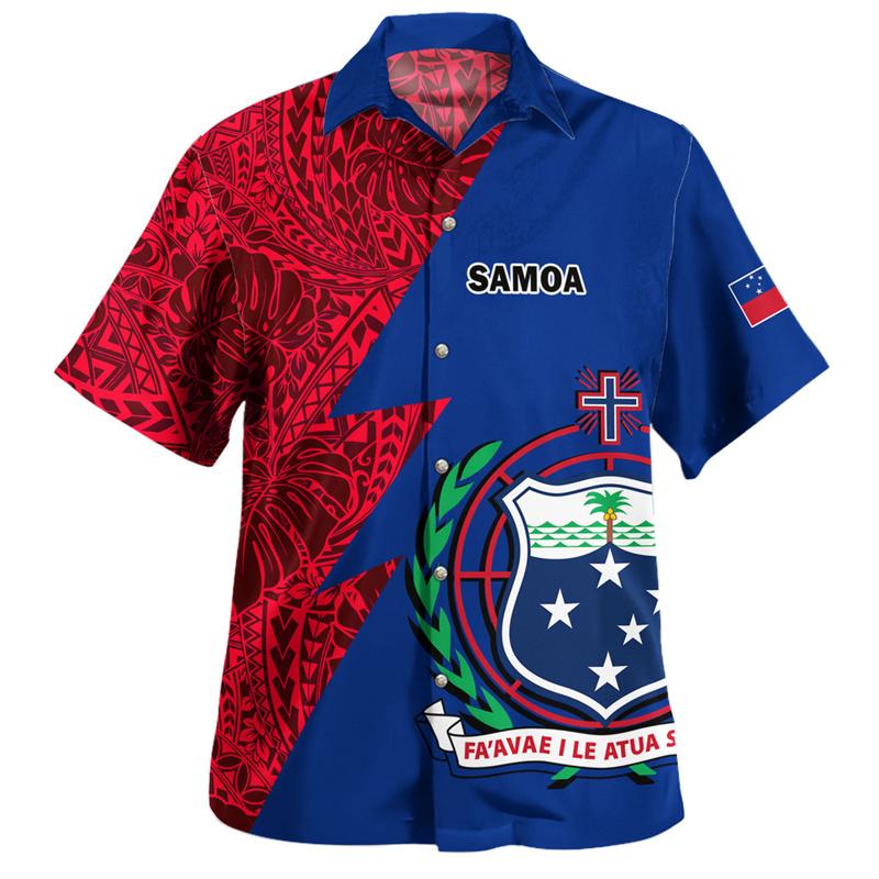 Samoa Polynesische Hawaiian Hemden Für Männer Design Kurzarm Revers Bluse Tops Damen Sommer Lässig