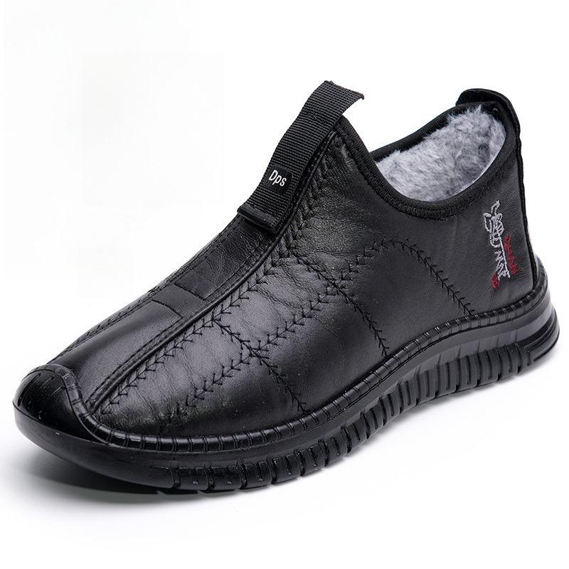 Men's New Winter Snow Boots, Plus Size Waterproof Slip-On Fleece Lined Thickened Cotton Boots, Warm Casual Shoes for Elderly Men